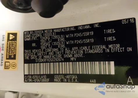 2016 Toyota Highlander Limited Platinum V6/Limited V6 из США, поврежденный, VIN 5TDDKRFH2GS292674